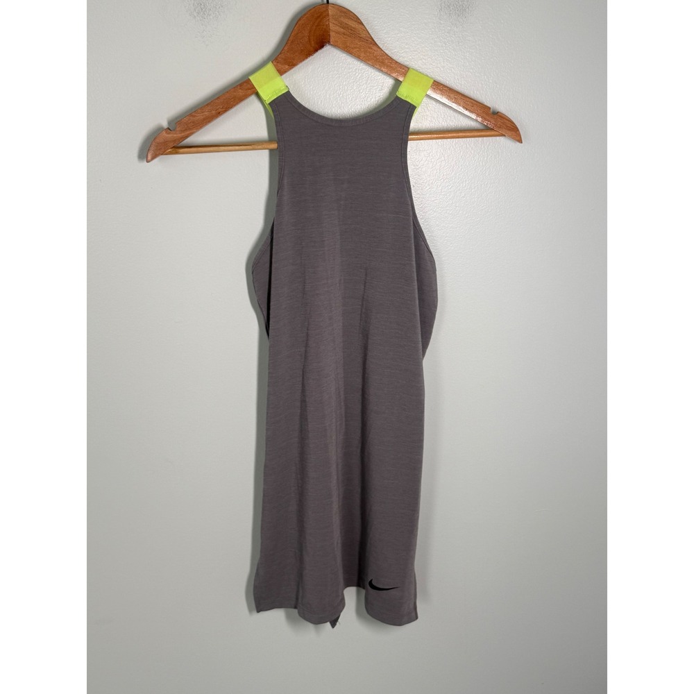 Nike Dri-FIT Womens XS Grey Neon Yellow Straps Racerback Training Tank Top